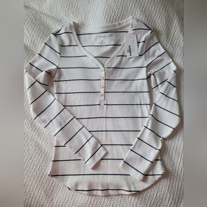 Sonoma White and Navy Blue/Black Striped Henley Top